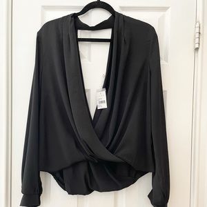 LUSH Top Plunging Neck, Twist Hem, Split Back